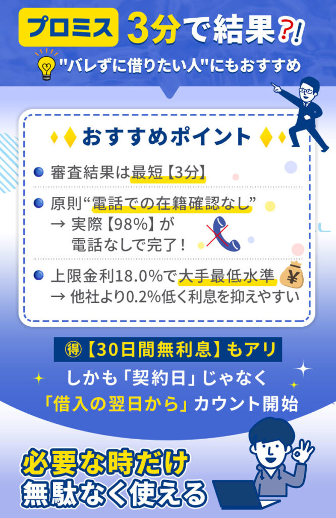 プロミスは最短3分で結果がわかり電話確認も不要