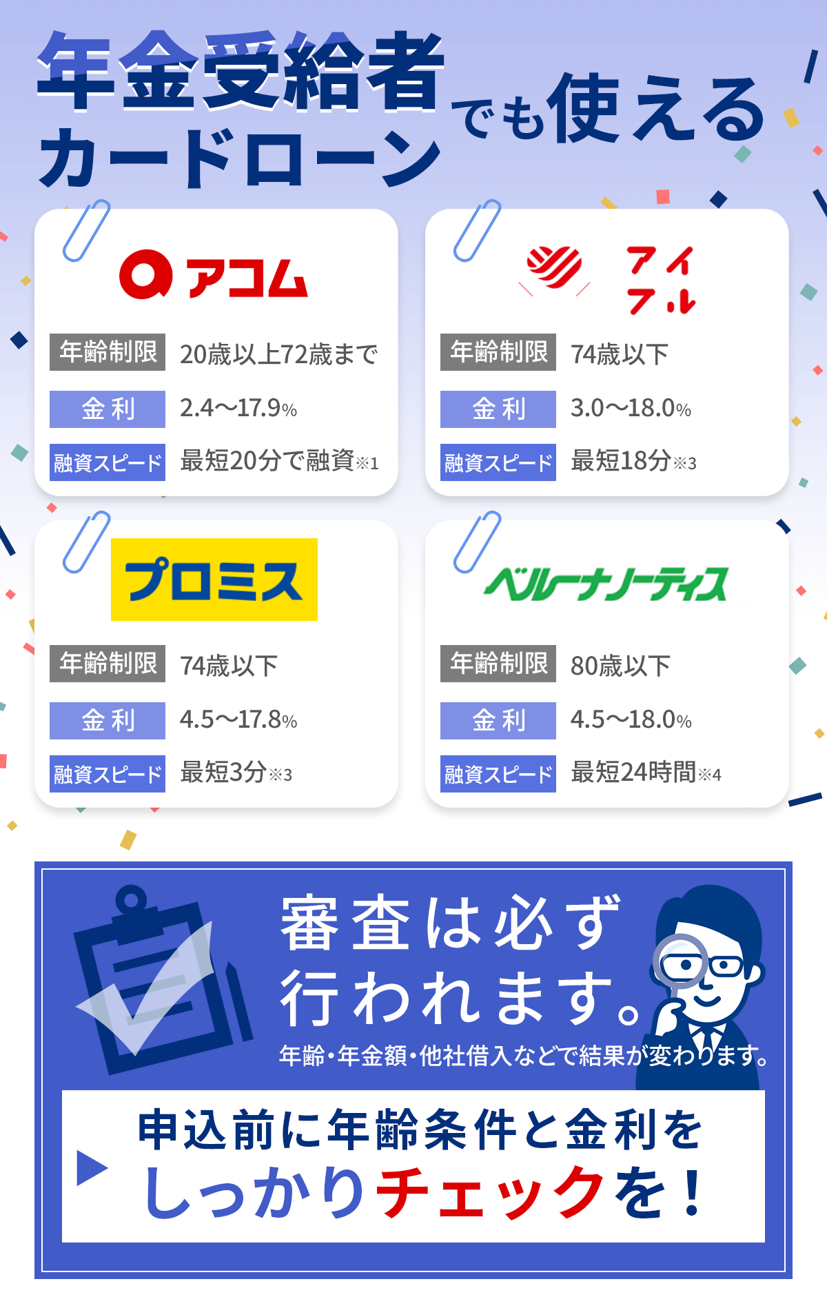 年金受給者でもお金を借りることができるカードローン4つ